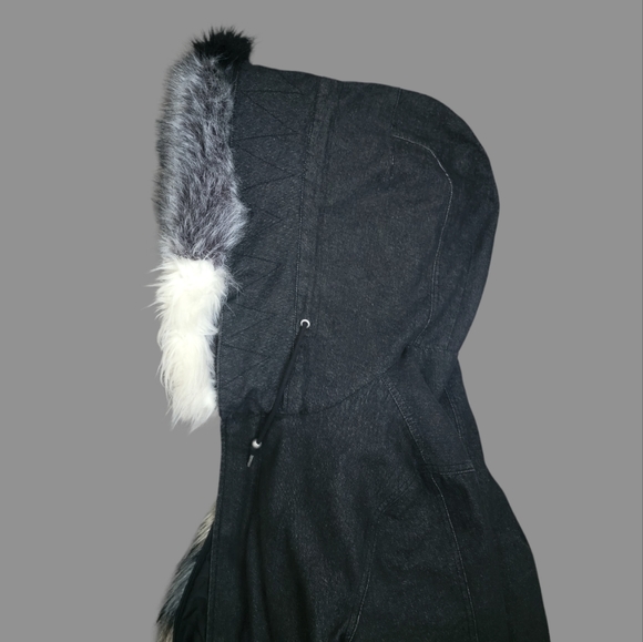 Avec Les Filles Convertible Fur Charcoal Denim Parka Coat - Picture 2 of 4